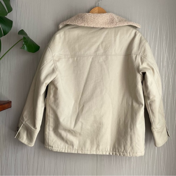 ASOS DESIGN Petite borg lined cotton jacket in stone - Picture 8 of 15